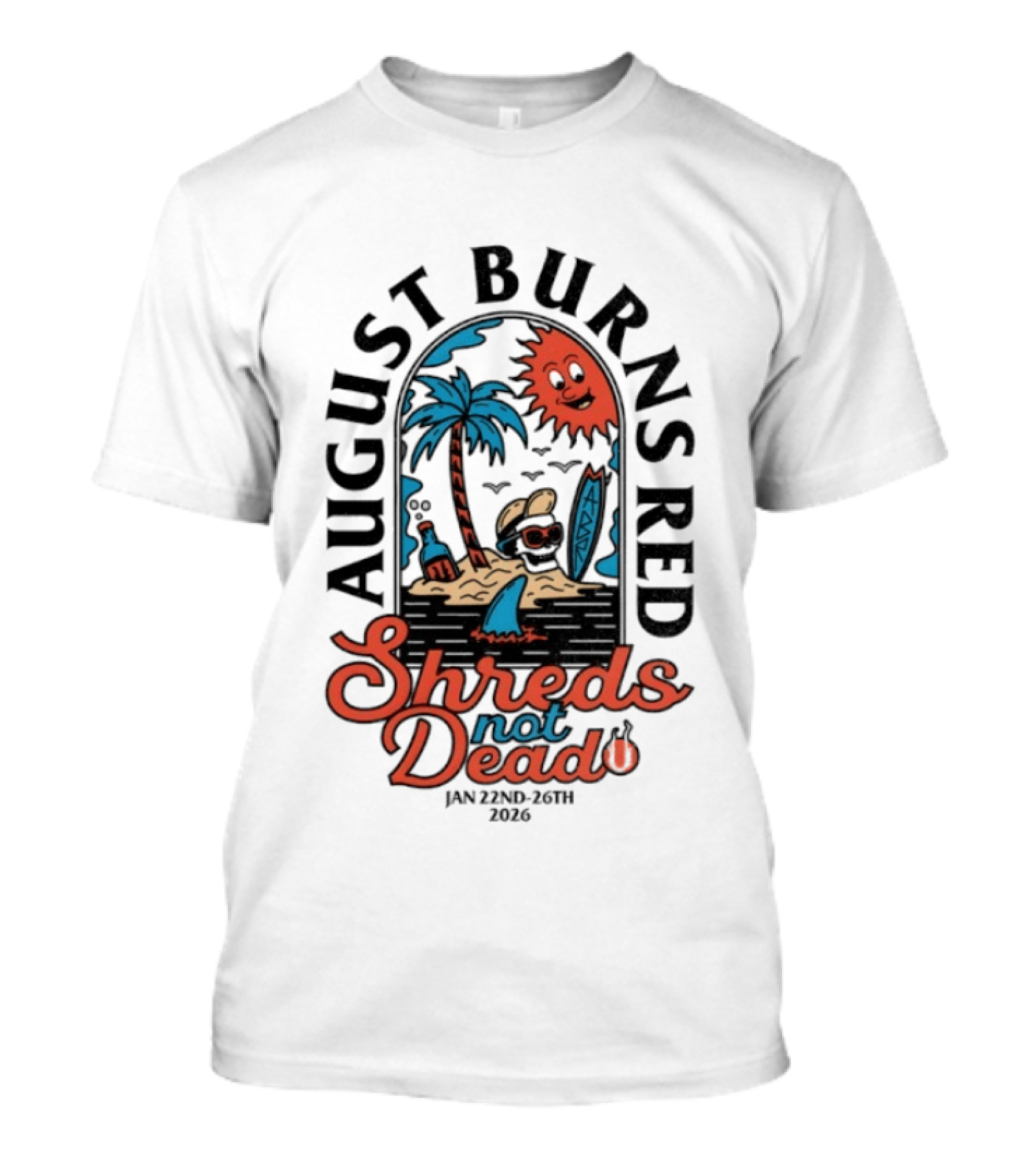 August Burns Red Shreds Not Dead 2026 Jan 22nd 26th Island Beach Scene T-Shirt