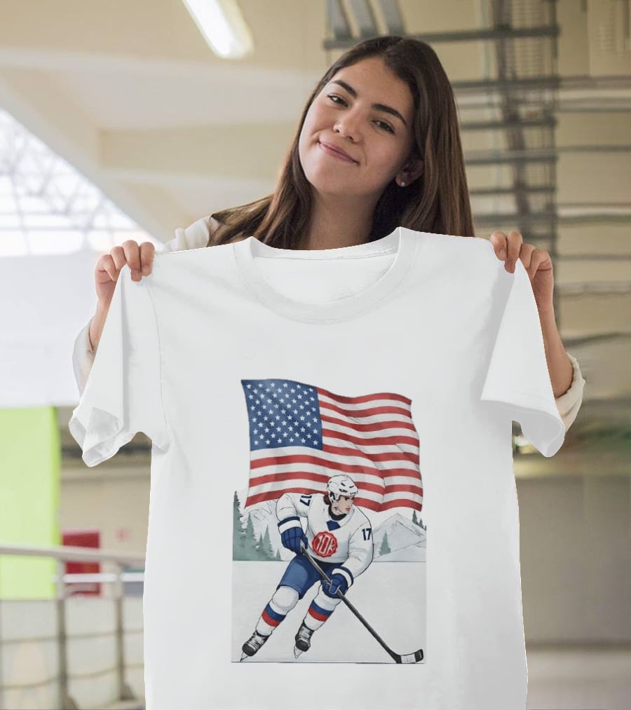 USA Hockey Player Number 17 American Flag Winter Olympics T-Shirt