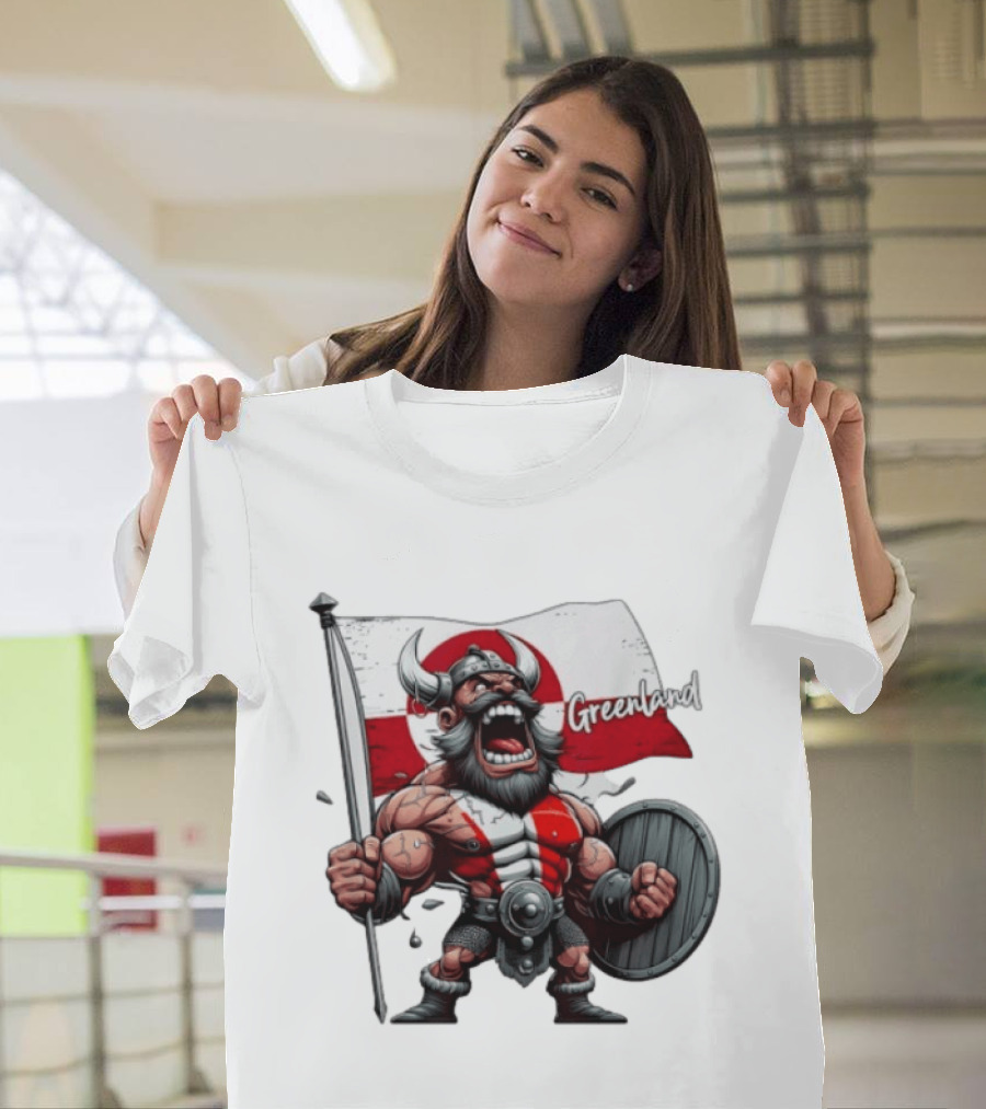 Greenland Viking Warrior Holding Shield And Flag T-Shirt