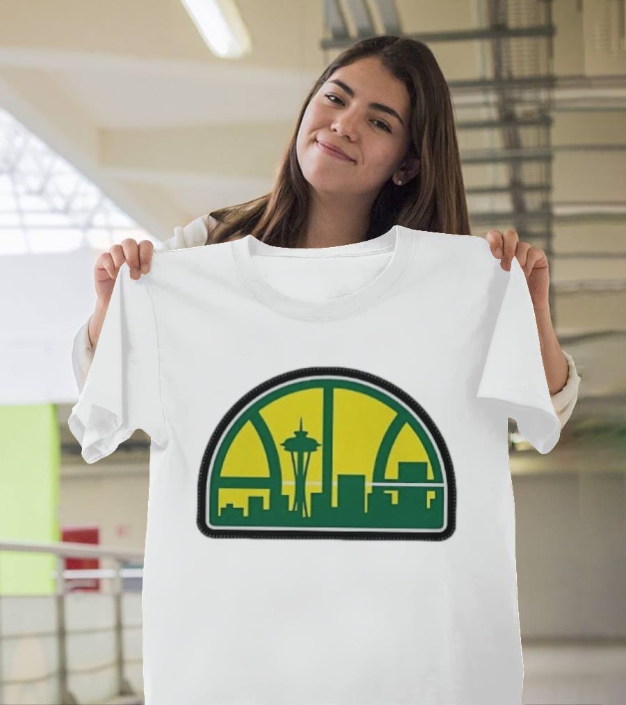 NBA Seattle Skyline Space Needle Hardwood Basketball T-Shirt
