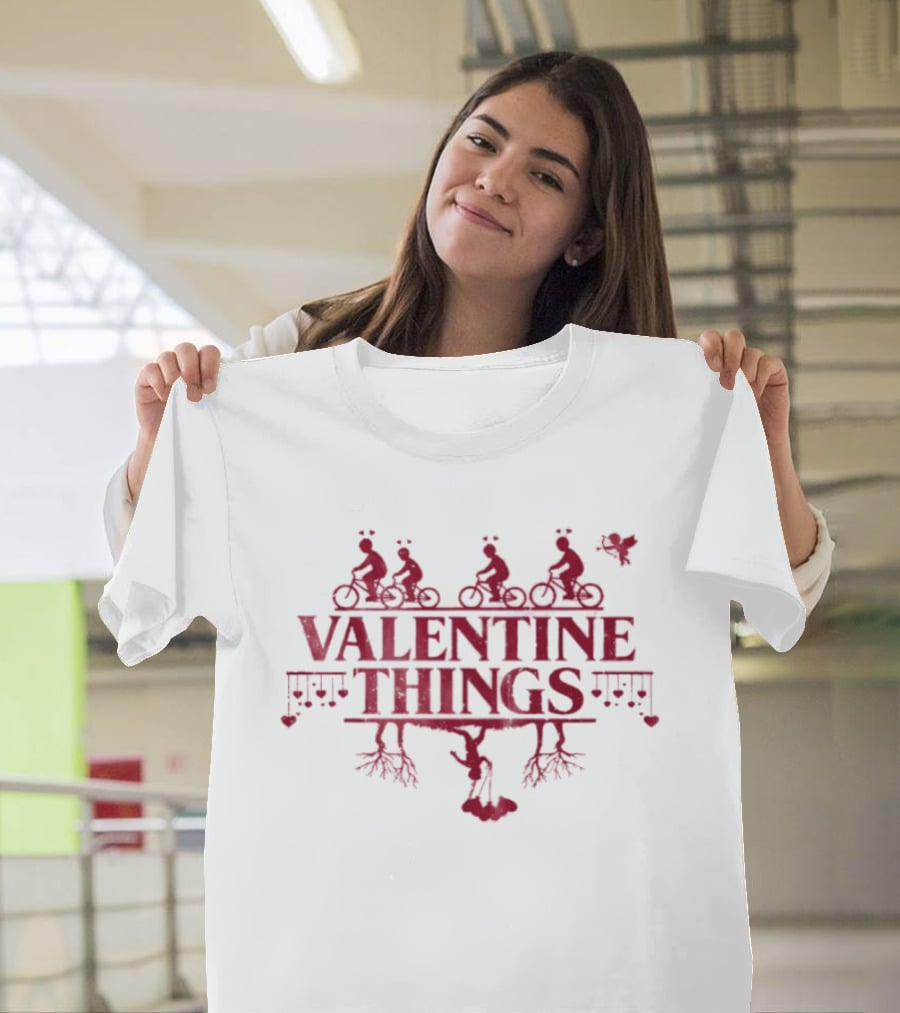 Valentine Things Stranger Things Biking Adventure Valentine's Day Shadow Monster T-Shirt