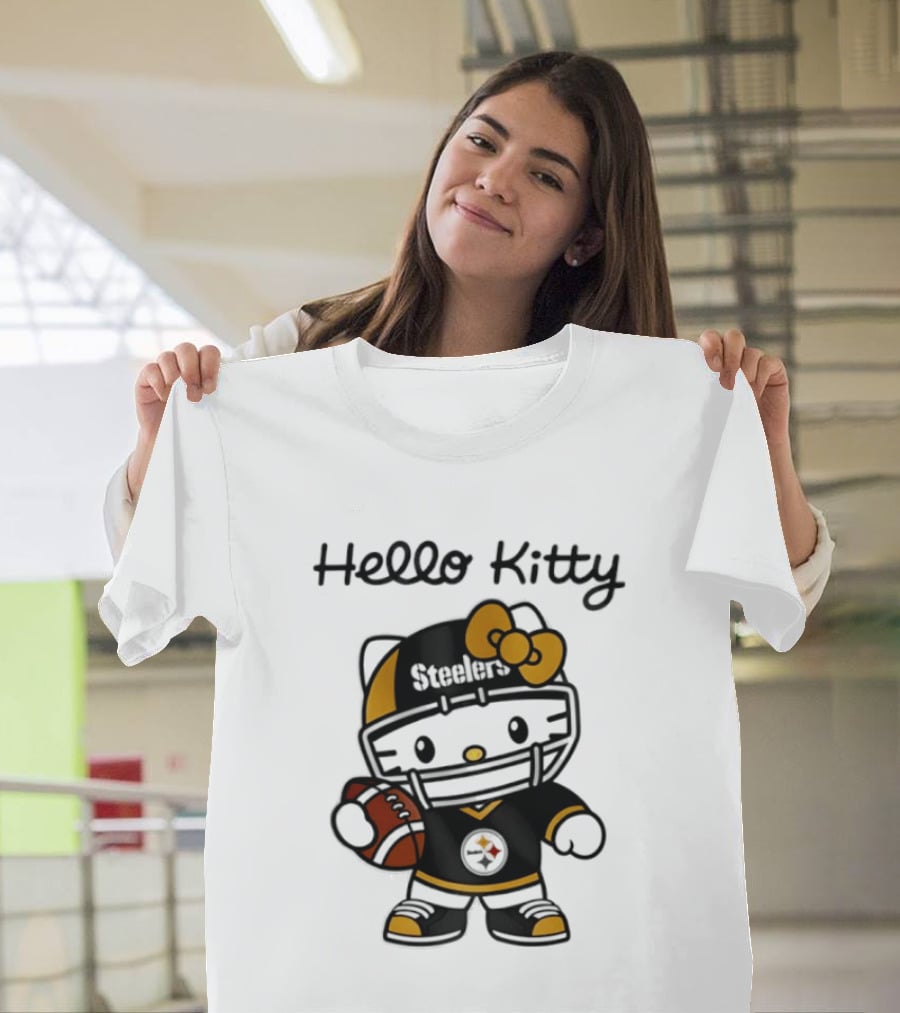 Hello Kitty Steelers Football Helmet Bow Fan T-Shirt