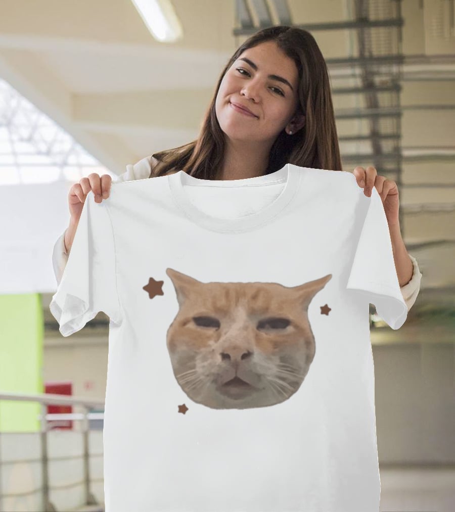 Huh Stoned Cat Meme Funny Feline Face Stars Comedy T-Shirt
