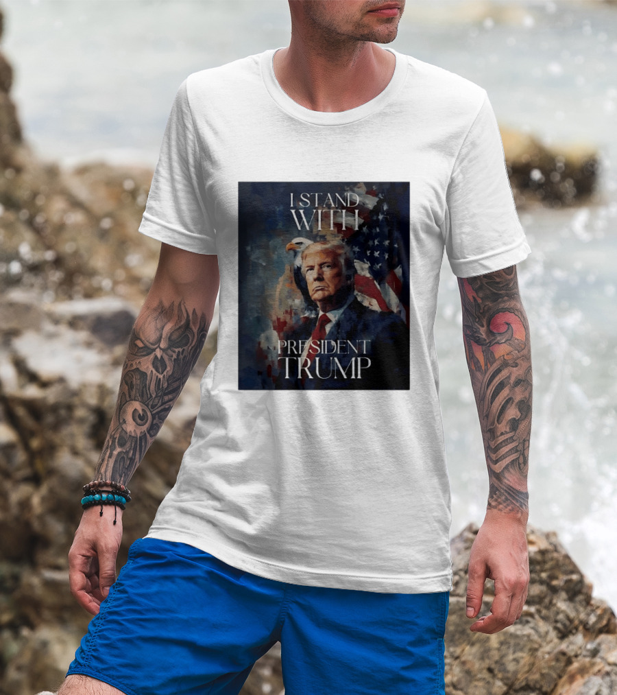 I Stand With President Trump American Flag Bald Eagle T-Shirt