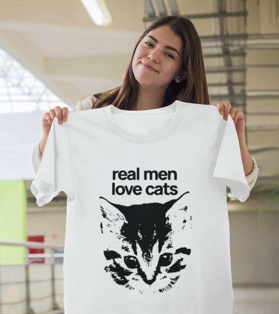 Real Men Love Cats Feline Face T-Shirt