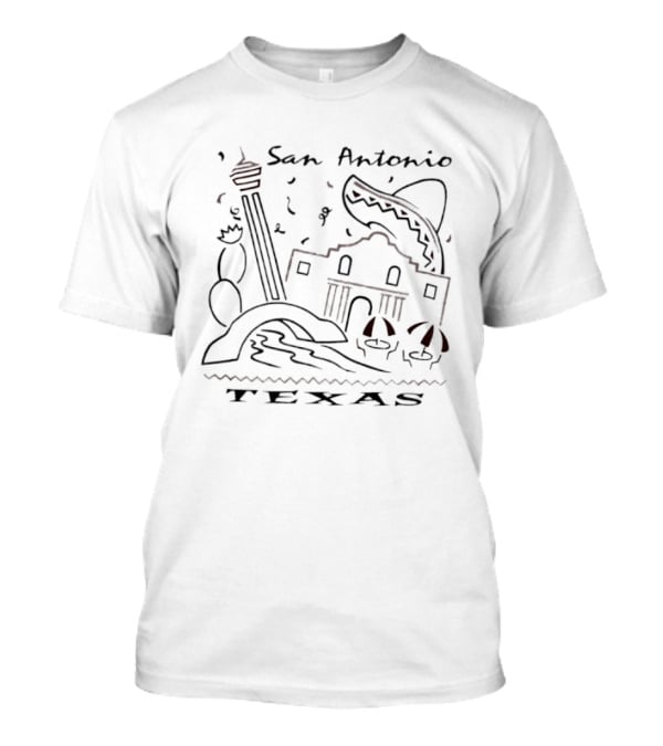 San Antonio Texas Skyline And Alamo Sketch T-Shirt