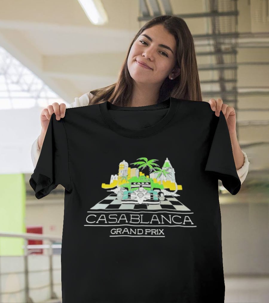 Casablanca Grand Prix Racing Palm Trees Checkered Flag T-Shirt