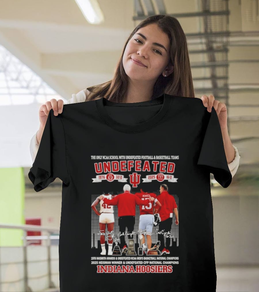 Indiana Hoosiers Undefeated 1976 Basketball 2025 Football McGinnis Bailey Memorial Stadium T-Shirt
