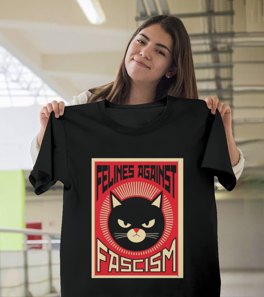 Felines Against Fascism Black Cat Political Satire Lorenzo T-Shirt