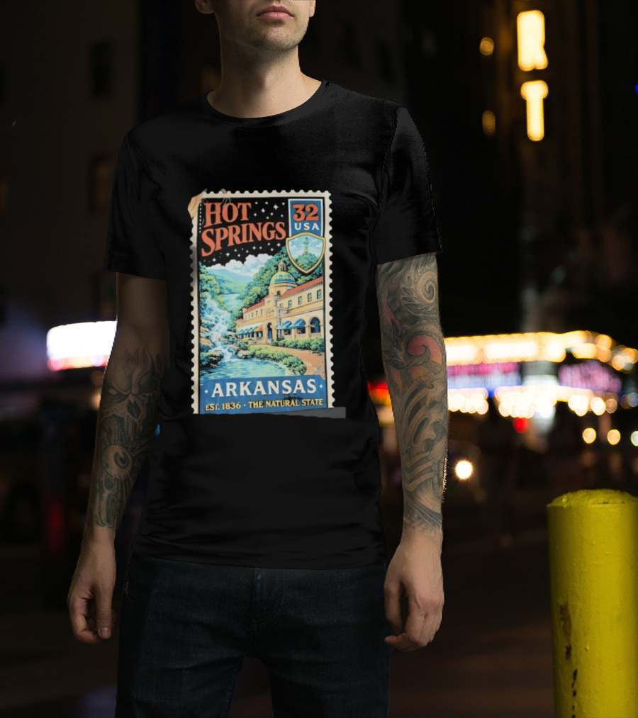 Hot Springs 32 USA Arkansas Established 1836 The Natural State Vintage Stamp T-Shirt
