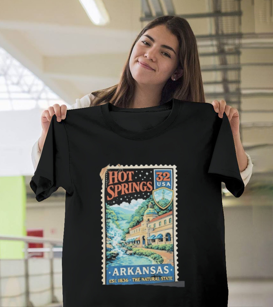 Hot Springs 32 USA Arkansas Established 1836 The Natural State Vintage Stamp T-Shirt