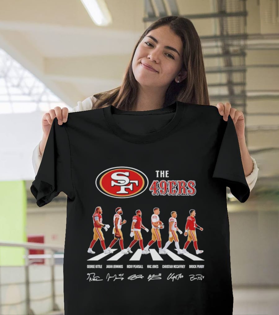 San Francisco 49ers Abbey Road 2026 Signatures Trent Williams Deebo Samuel George Kittle Christian McCaffrey Brock Purdy T-Shirt