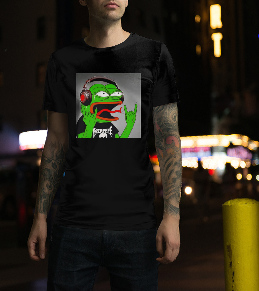 Pepe The Frog Metal Rocker With Headphones And Screaming Face T-Shirt