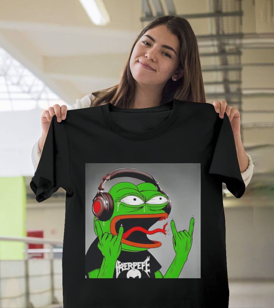 Pepe The Frog Metal Rocker With Headphones And Screaming Face T-Shirt