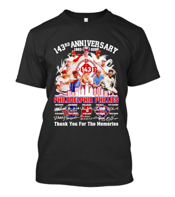 143rd Anniversary 1883 2026 Philadelphia Phillies Players City Skyline Thank You For The Memories T-Shirt