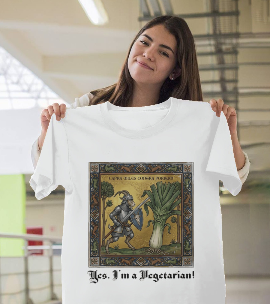 Capra Miles Contra Porrum Knight Vs Leek Yes I'm A Vegetarian T-Shirt