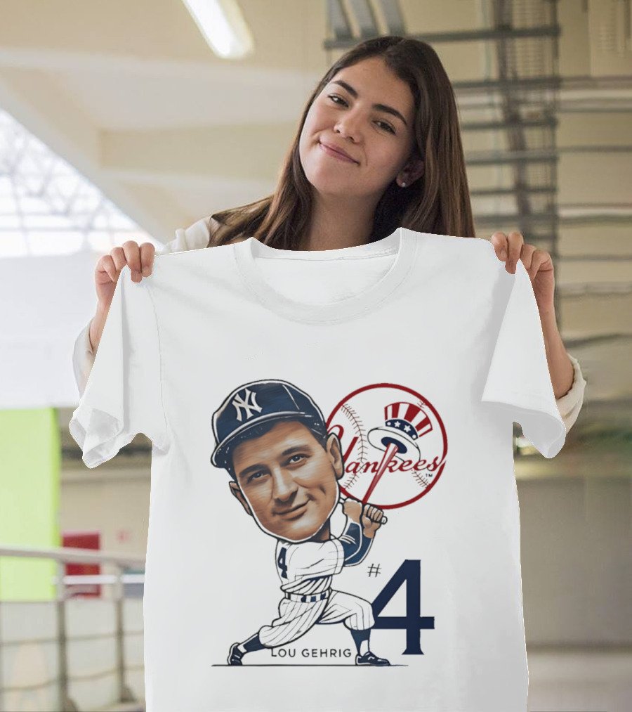 Lou Gehrig New York Yankees #4 Caricature Yankees T-Shirt