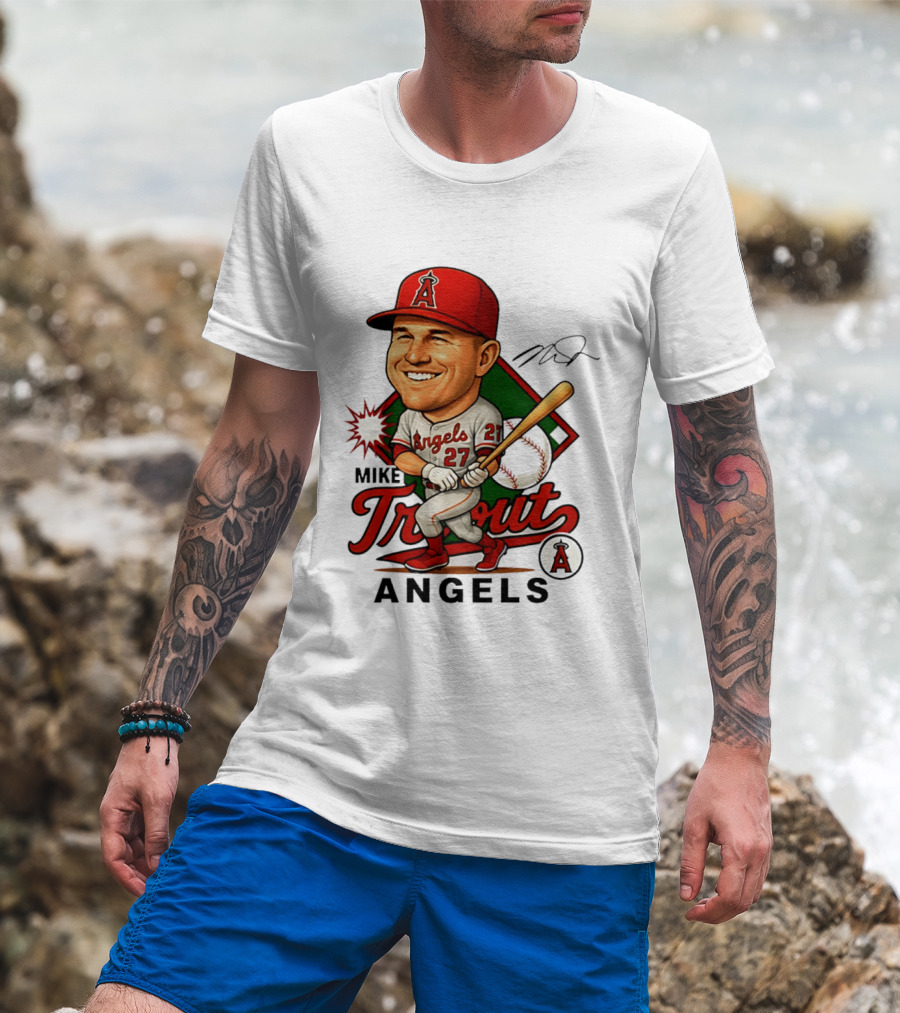 Mike Trout Angels Baseball Caricature Los Angeles Legend T-Shirt