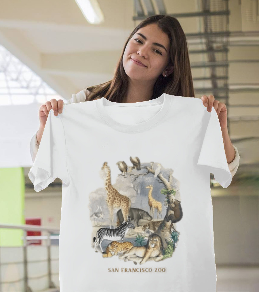 Twice San Francisco Zoo Animals Giraffe Lion Zebra Tiger T-Shirt