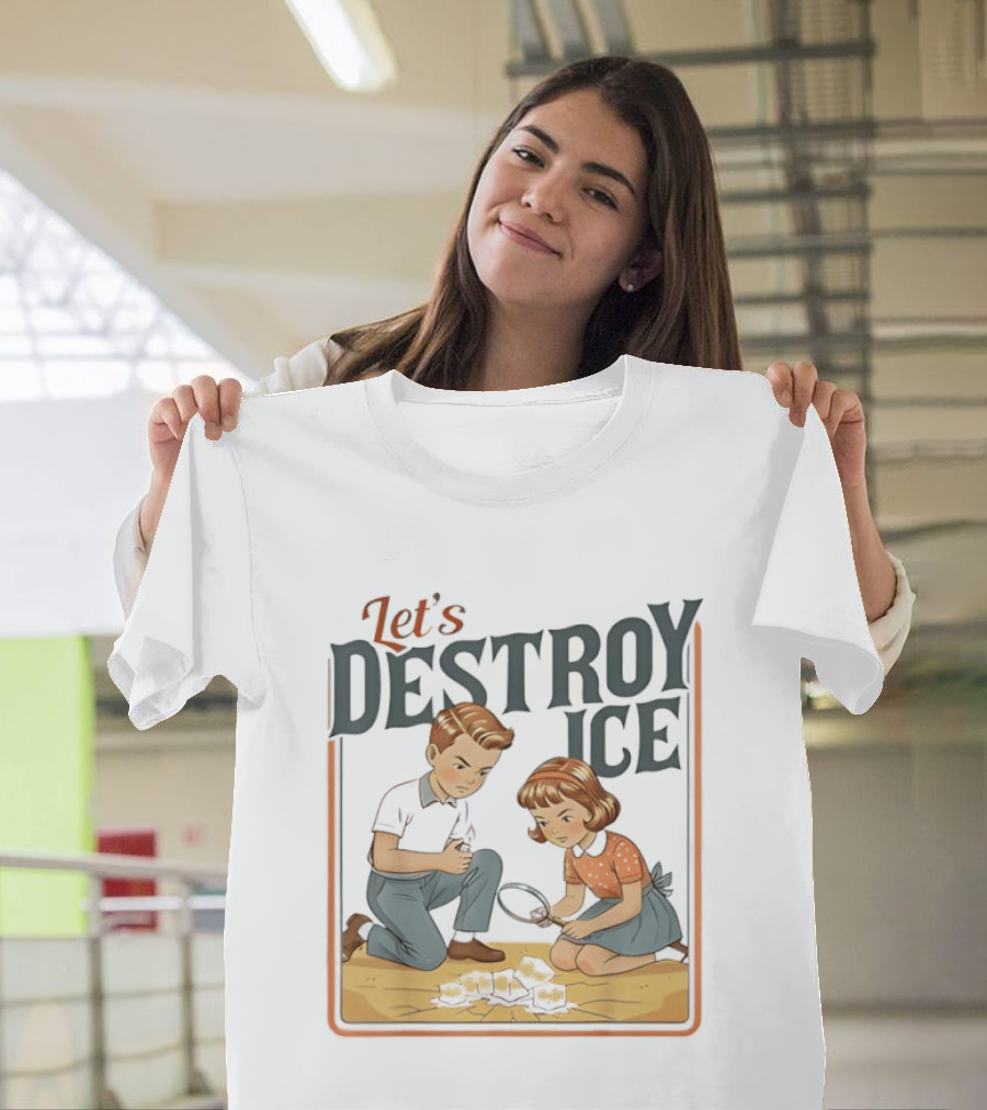 Let's Destroy Ice Vintage Style Cartoon Kids With Airplane T-Shirt