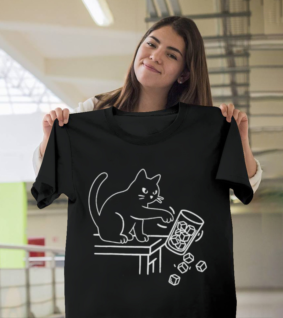 Abolish ICE Black Cat Knocking Over Glass Ice Cube Meme T-Shirt