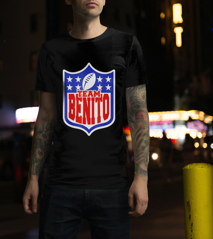 Team Benito Football Shield Stars Personalized Name T-Shirt