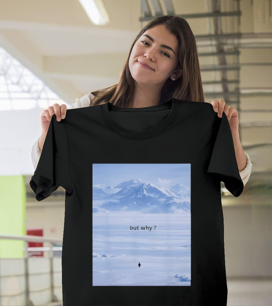 Penguin But Why Meme Snowy Mountains Motivational Scene T-Shirt