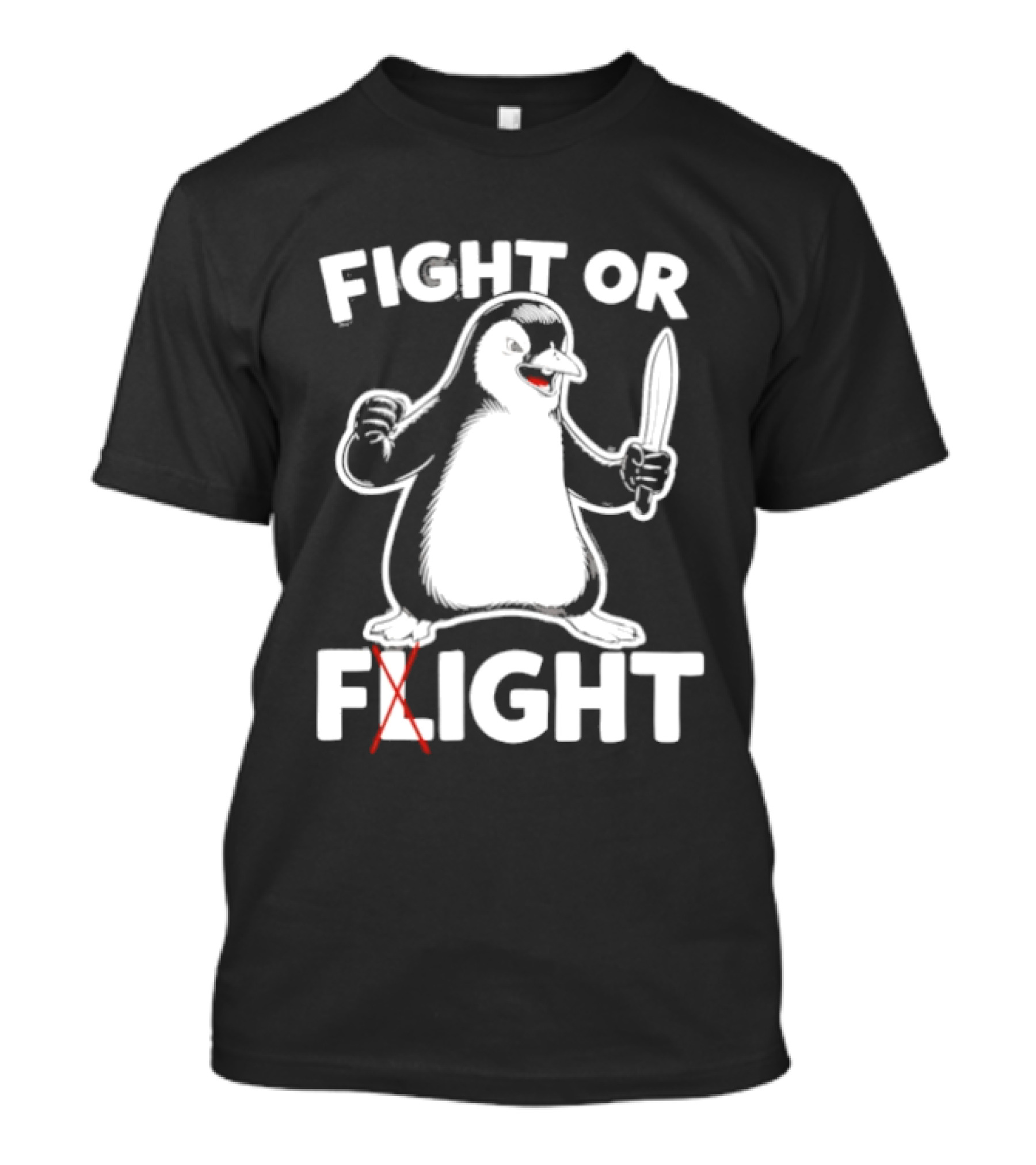 Penguin Holding Knife Fight Or Flight Meme T-Shirt