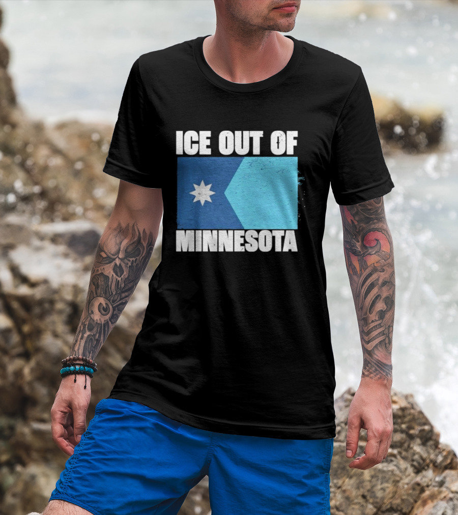 Ice Out Of Minnesota Flag Star Blue Shape T-Shirt