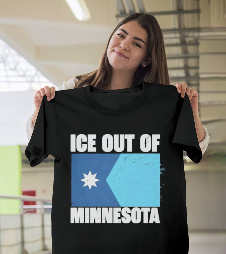 Ice Out Of Minnesota Flag Star Blue Shape T-Shirt