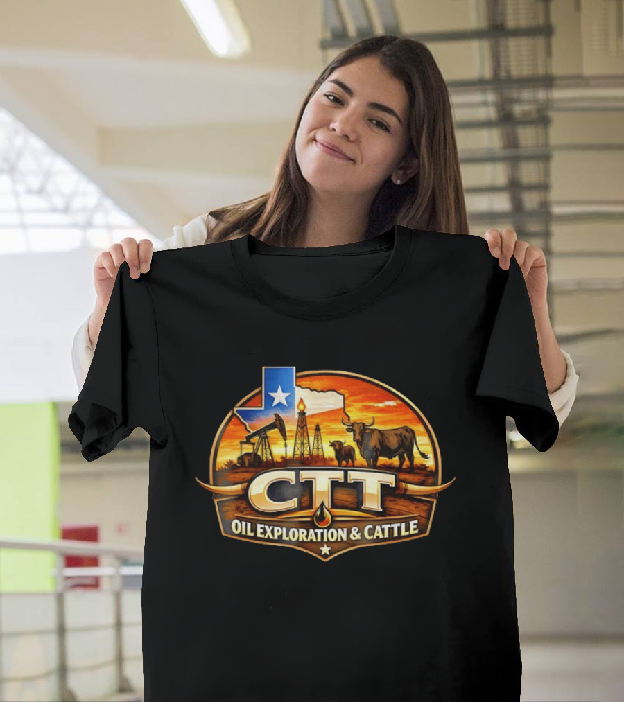 CTT Oil Exploration And Cattle Oilfield Texas Ranch Landscape T-Shirt