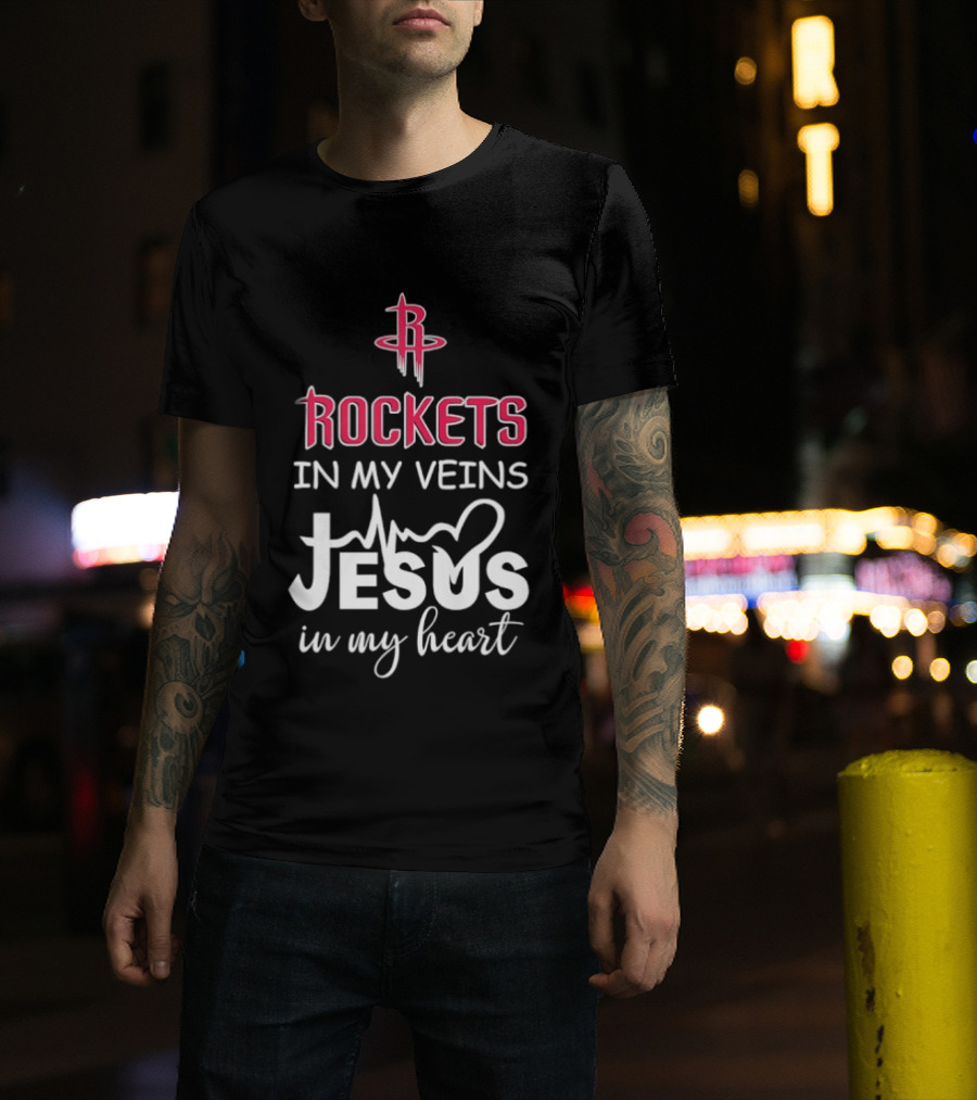 Rockets In My Veins Jesus In My Heart Houston Rockets Basketball Faith T-Shirt