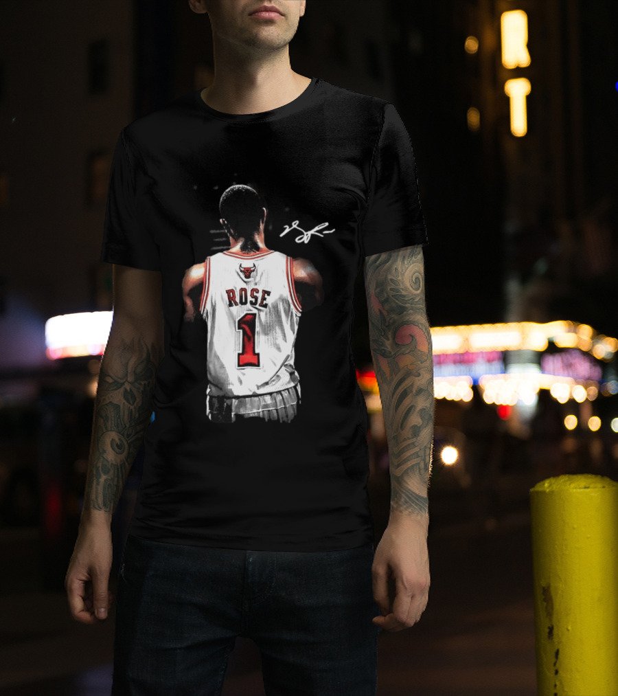 Derrick Rose Chicago Bulls Autographed Jersey Number 1 NBA T-Shirt