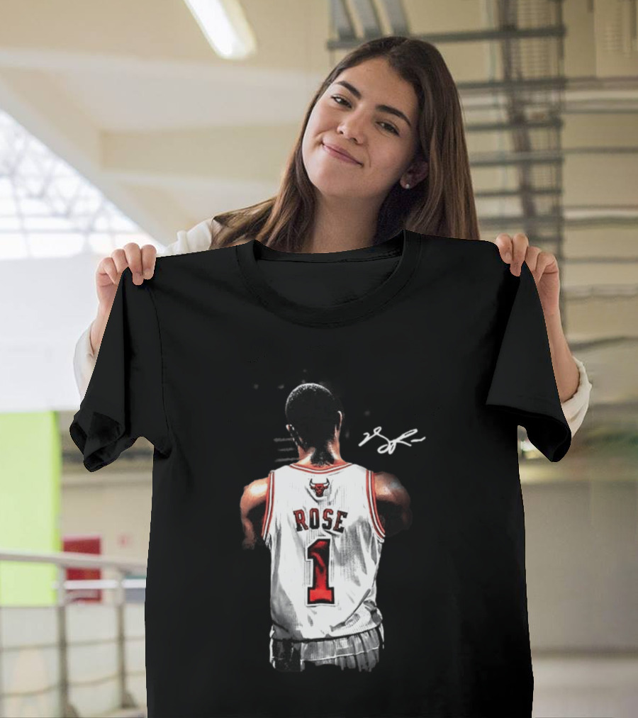Derrick Rose Chicago Bulls Autographed Jersey Number 1 NBA T-Shirt