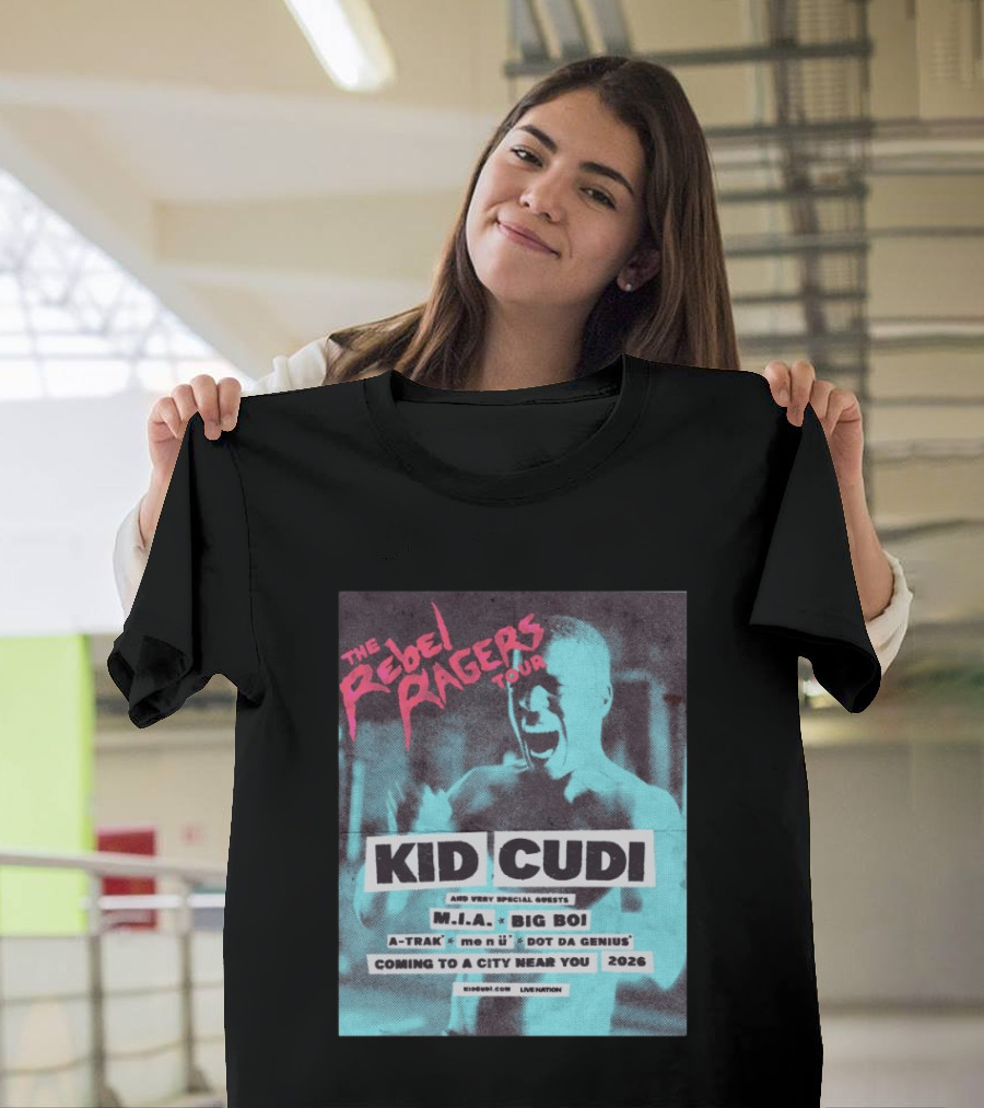 Kid Cudi The Rebel Ragers Tour 2026 Featuring M.I.A. Big Boi A Trak And Dot Da Genius T-Shirt
