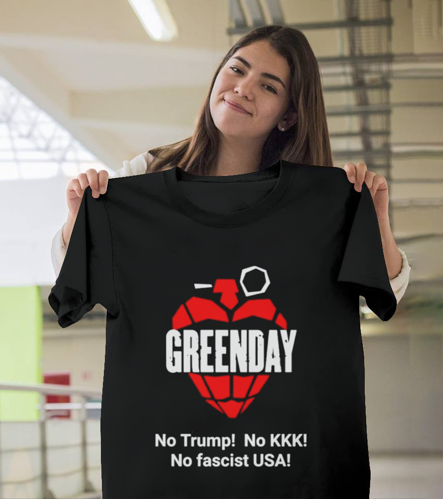 Green Day No Trump No KKK No Fascist USA Grenade Heart T-Shirt