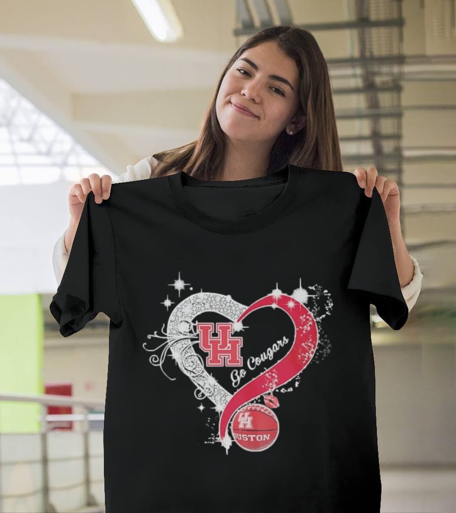 University Of Houston Cougars Go Cougars Heart Basketball Houston T-Shirt