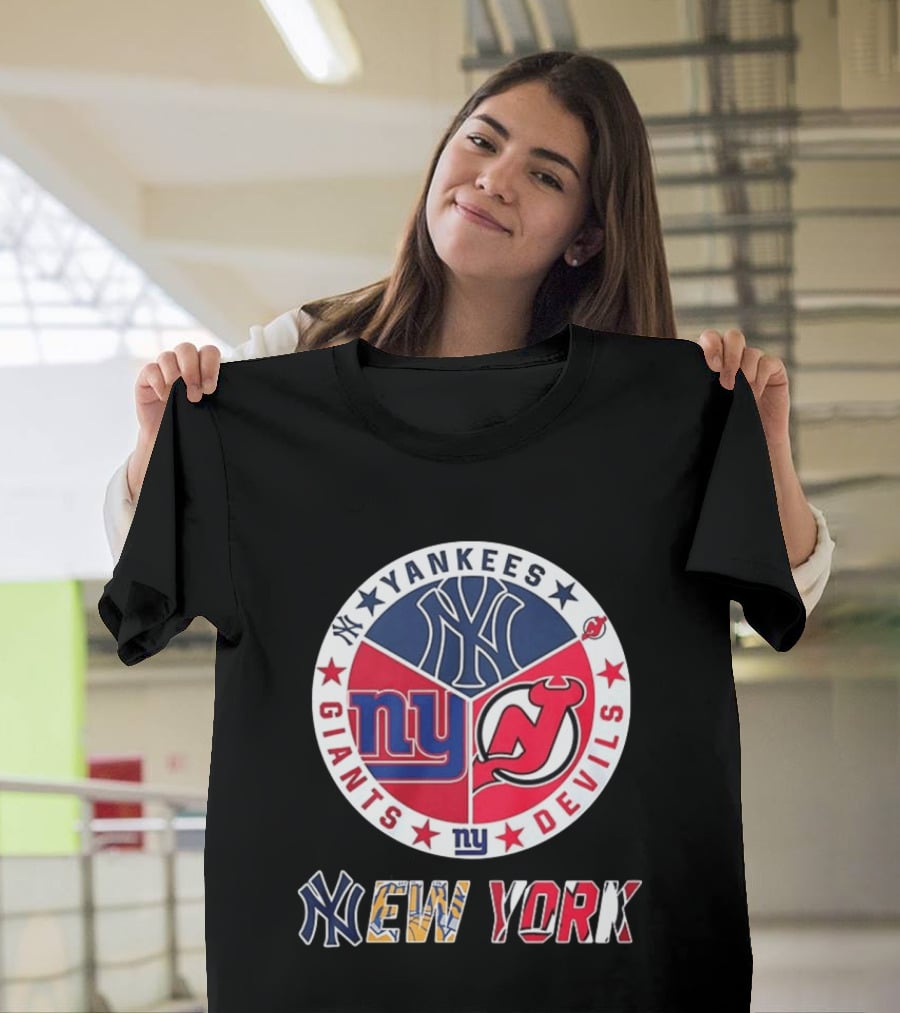 New York Yankees Giants New Jersey Devils Team Mashup T-Shirt