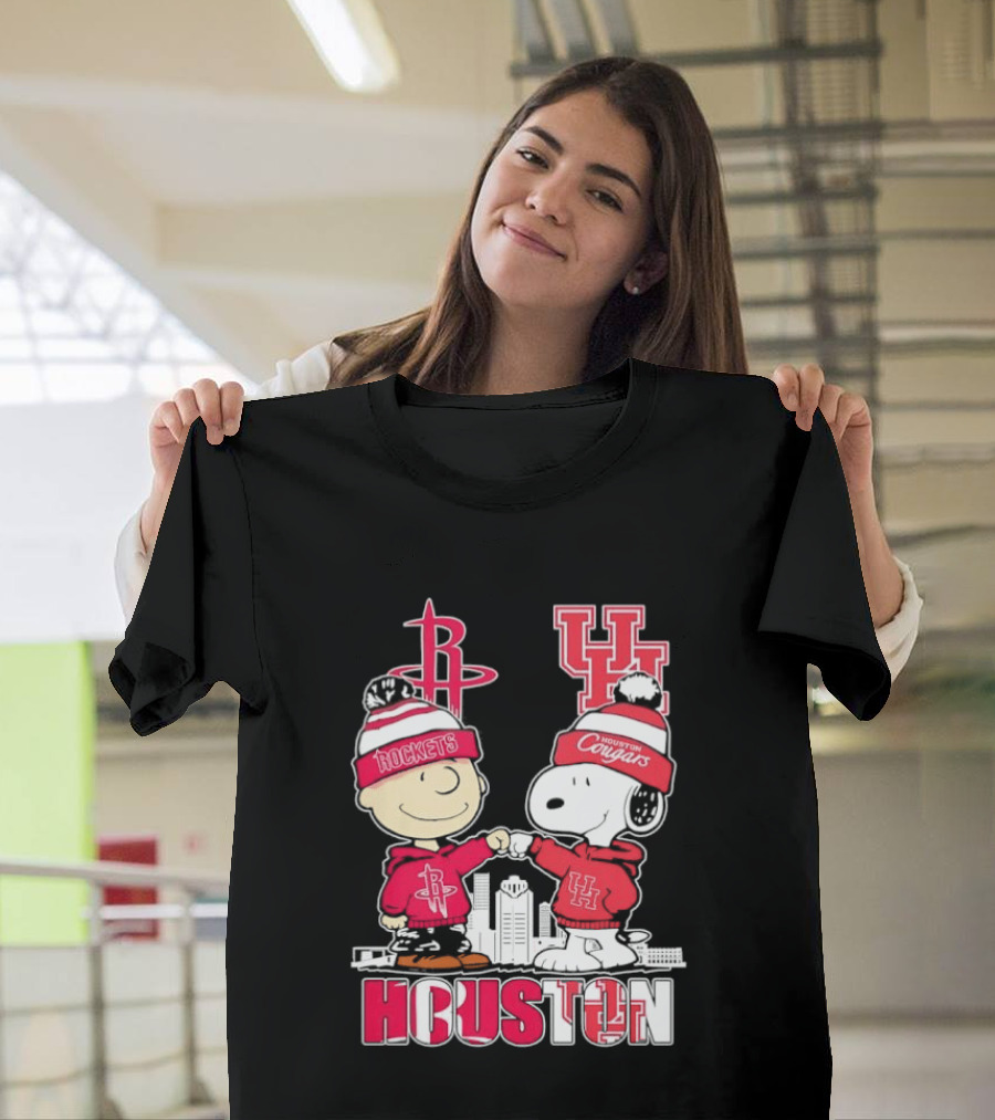 Peanuts Characters X Houston Rockets X University Of Houston Cougars Collaboration T-Shirt