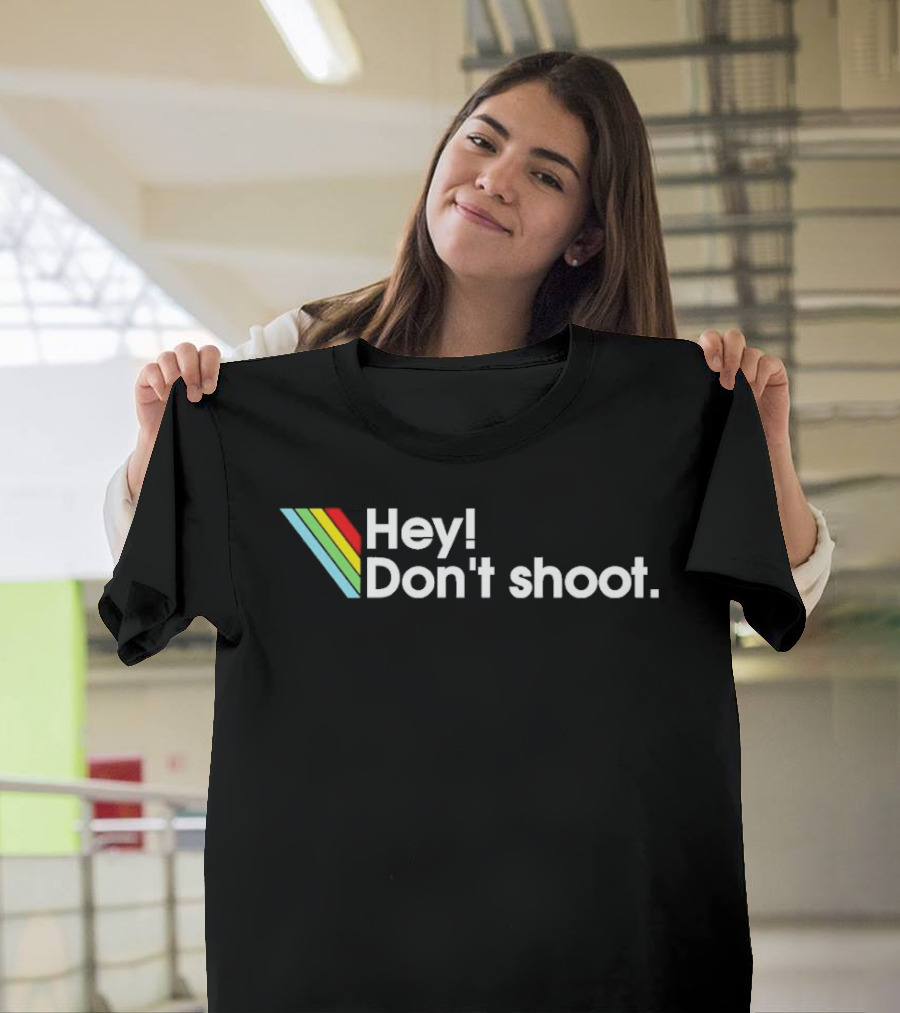 Hey Don't Shoot Arc Raiders Retro Rainbow Stripes T-Shirt