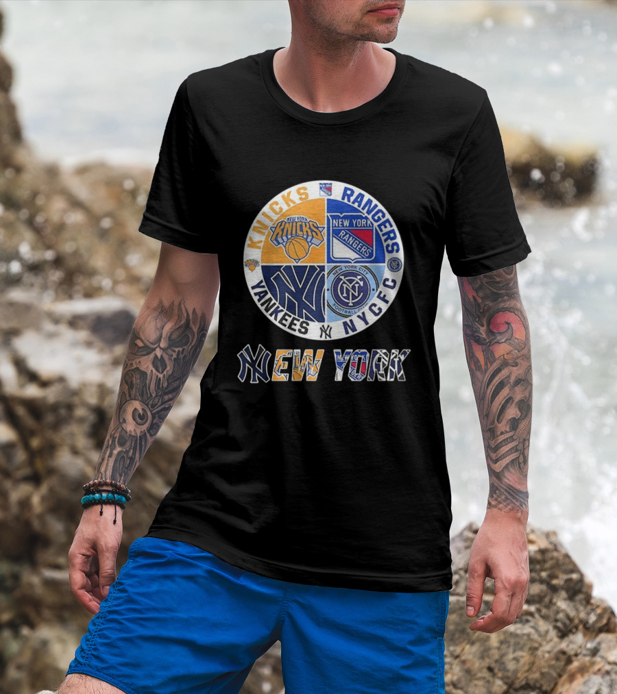 New York Knicks Rangers Yankees NYCFC Sports Teams Mashup T-Shirt