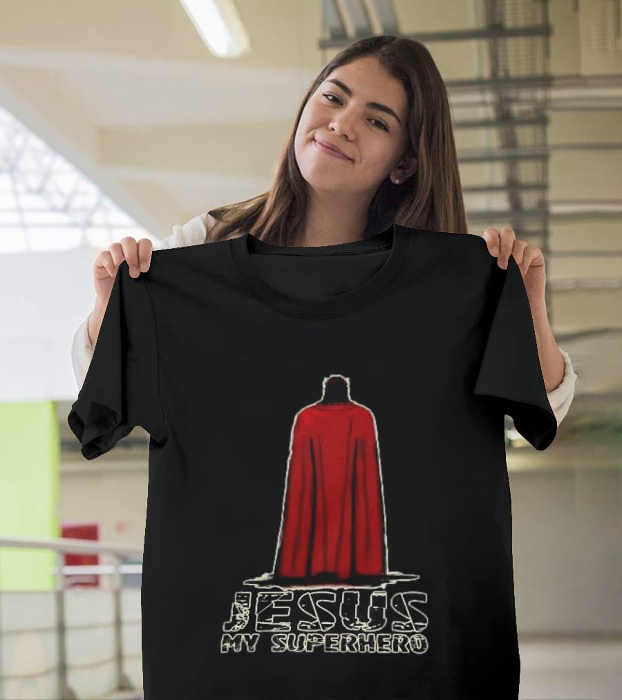 Jesus My Superhero Red Cape Christian Strength T-Shirt
