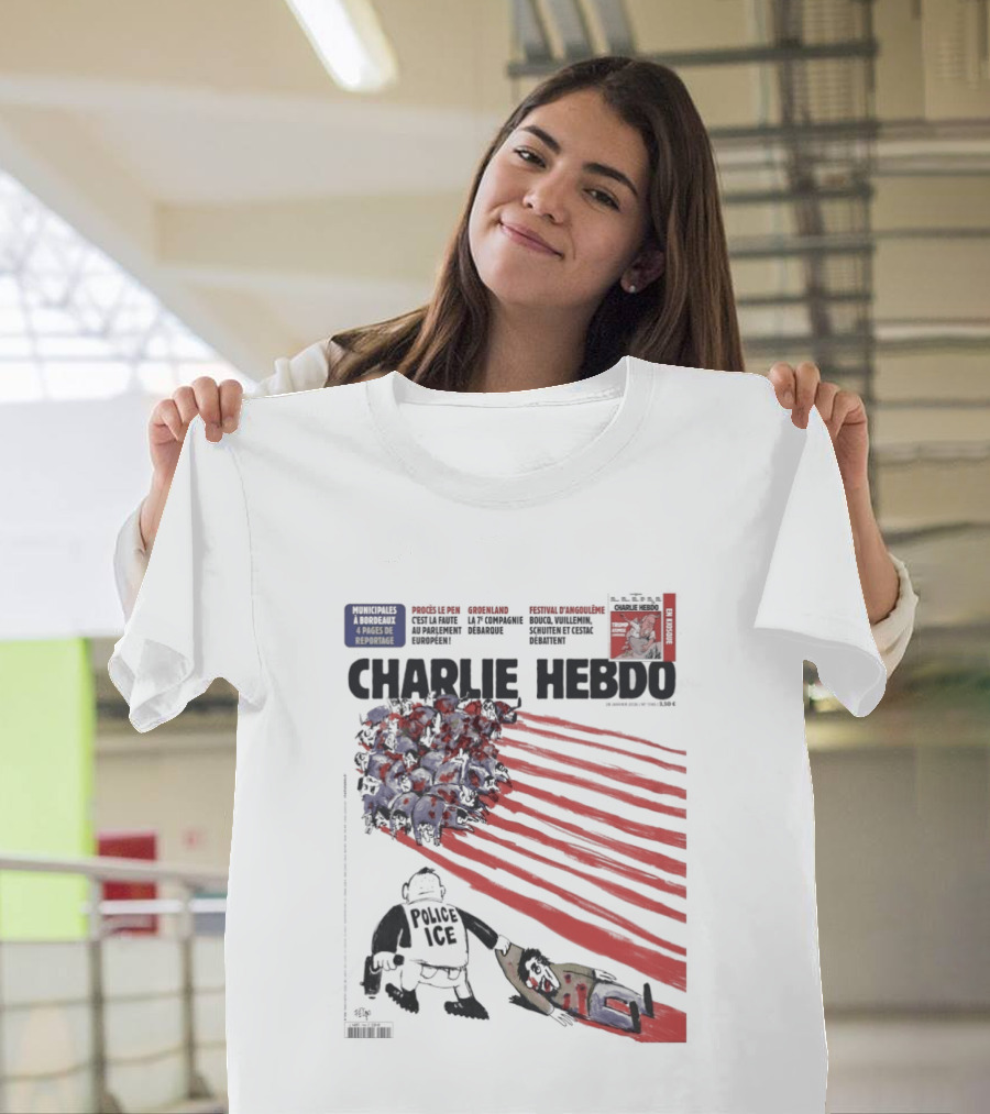 Charlie Hebdo ICE Officer With Flag And Migrant Scene T-Shirt
