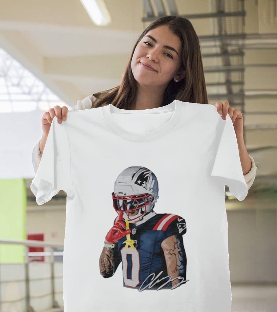 Christian Gonzalez Patriots Number Zero Shh Gesture Helmet Tattoo Football T-Shirt
