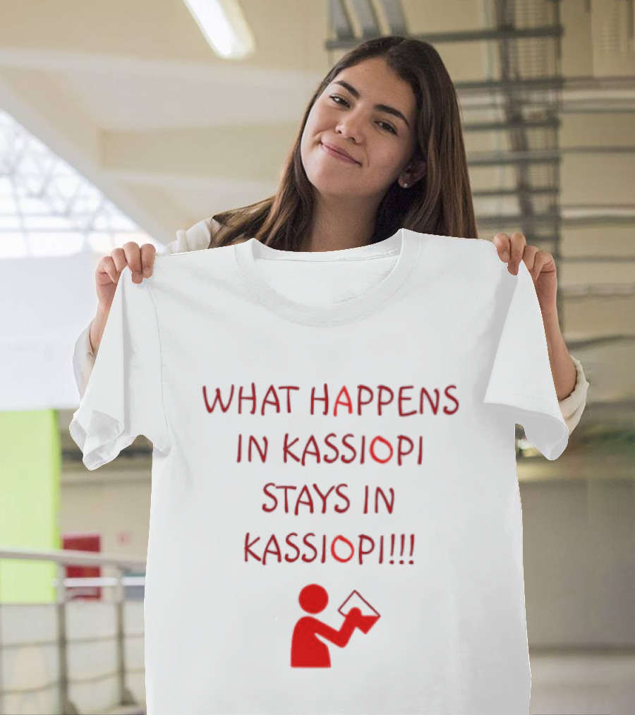 What Happens In Kassiopi Stays In Kassiopi Fun Red Text With Figure T-Shirt