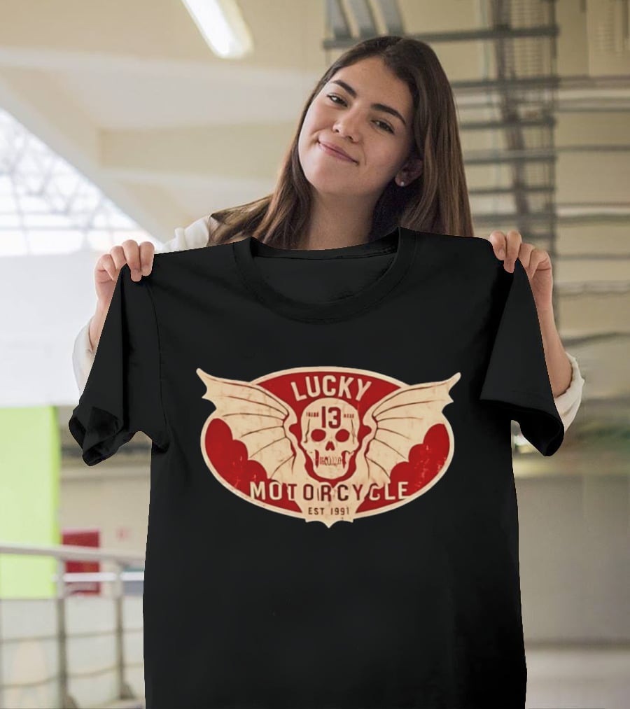 Lucky 13 Motorcycle Winged Skull Est 1991 T-Shirt