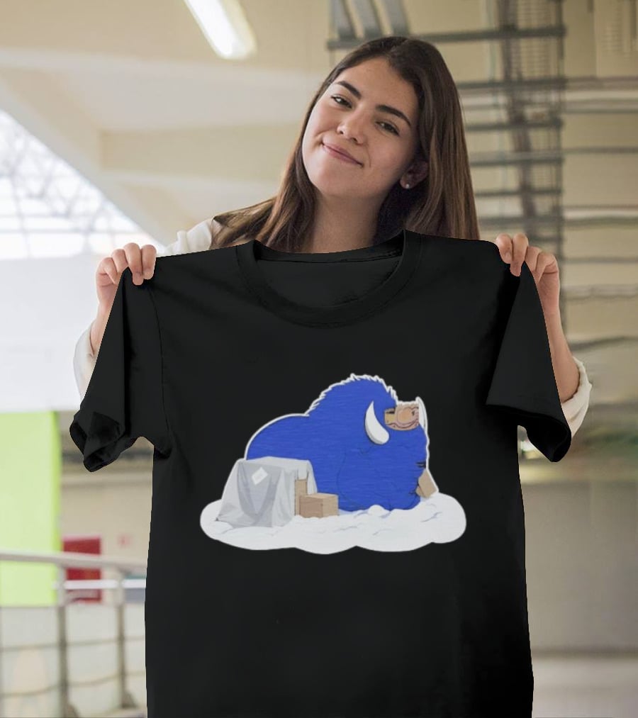 Fredrick The Bison Cozy Blue Fluffy Character By Tom Grossi T-Shirt