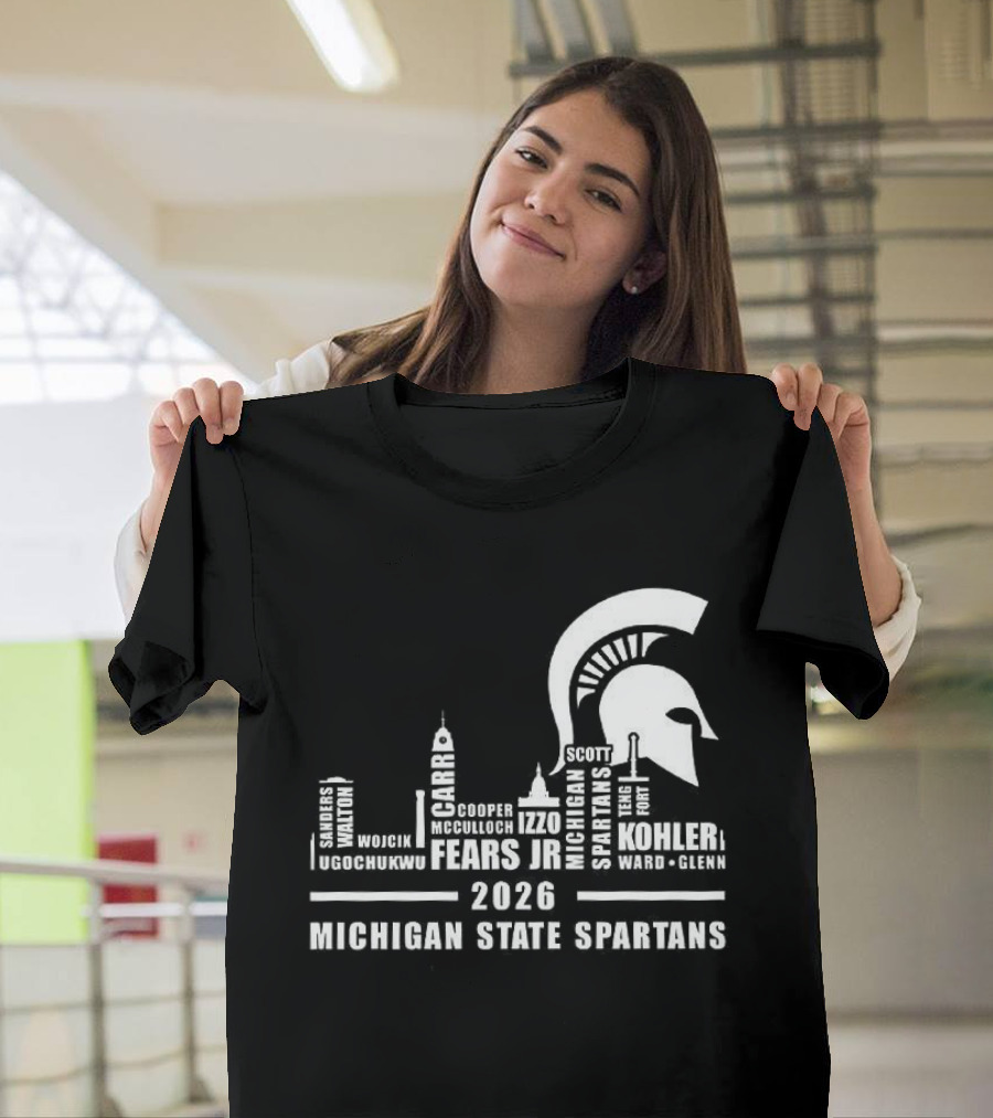 Michigan State Spartans 2026 City Skyline Buildings And Helmet T-Shirt