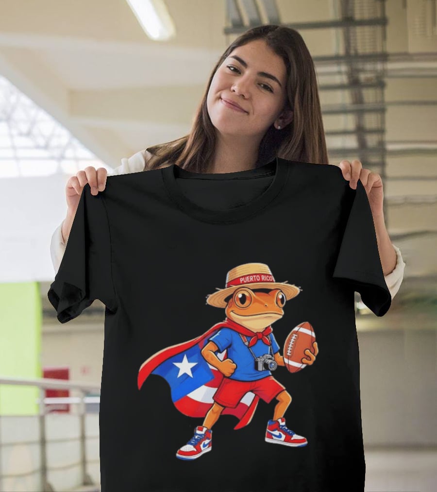 Coqui Frog Puerto Rico Flag Boricua Football Puerto Rican Heritage T-Shirt