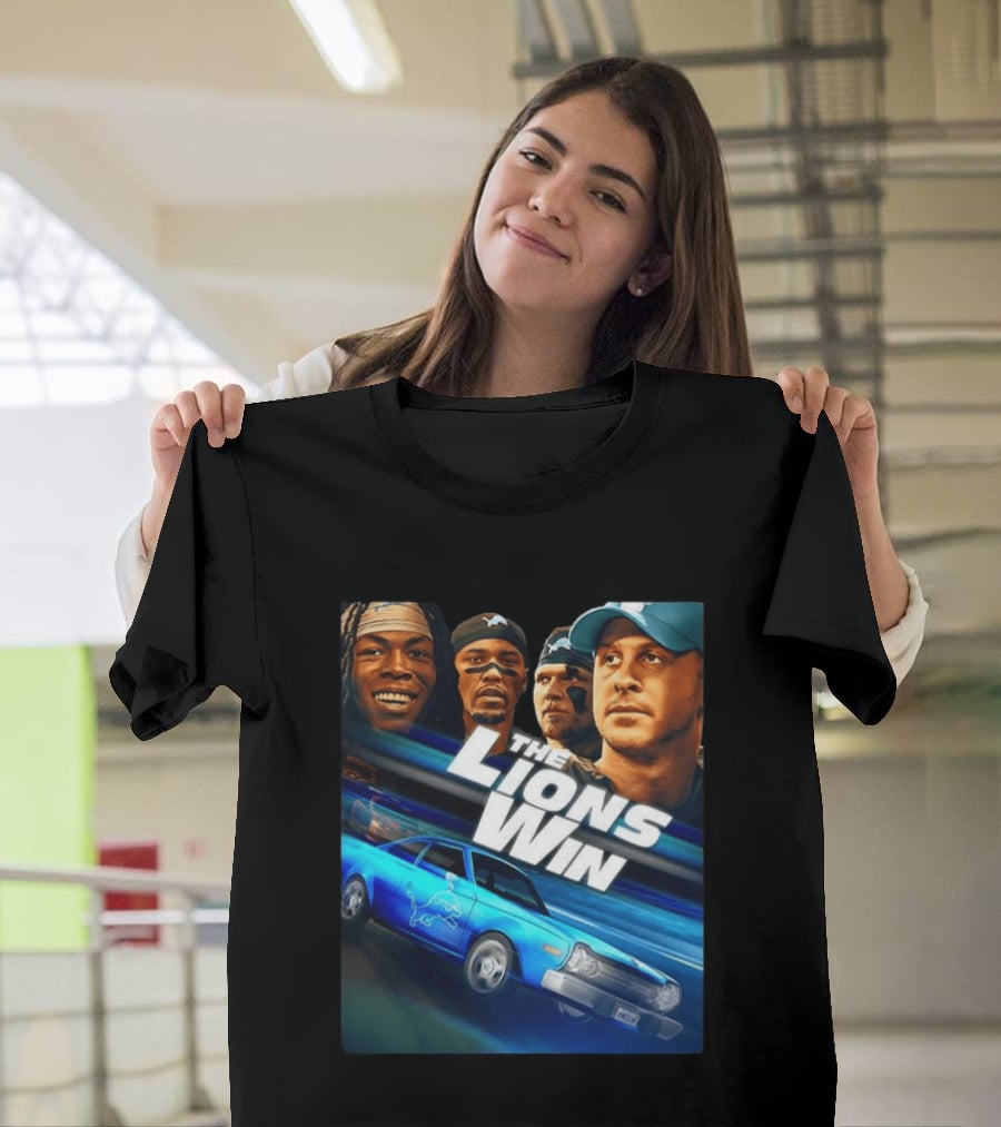 Detroit Lions The Lions Win Blue Car Football Players T-Shirt